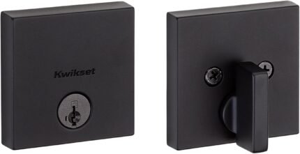Kwikset Downtown Deadbolt Lock, Matte Black Square Exterior Keyed Front Entry Door, Pick Resistant SmartKey Rekey Security, Single Cylinder Dead Bolt, with Microban Protection