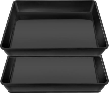 LWALRS Square Plant Saucer 10 Inch 2 Pack, Durable Plastic Plant Trays Plant Pot Saucers, Square Planters for Indoors and Outdoors Plants, Garden Large Plant Saucers for Pots Black.