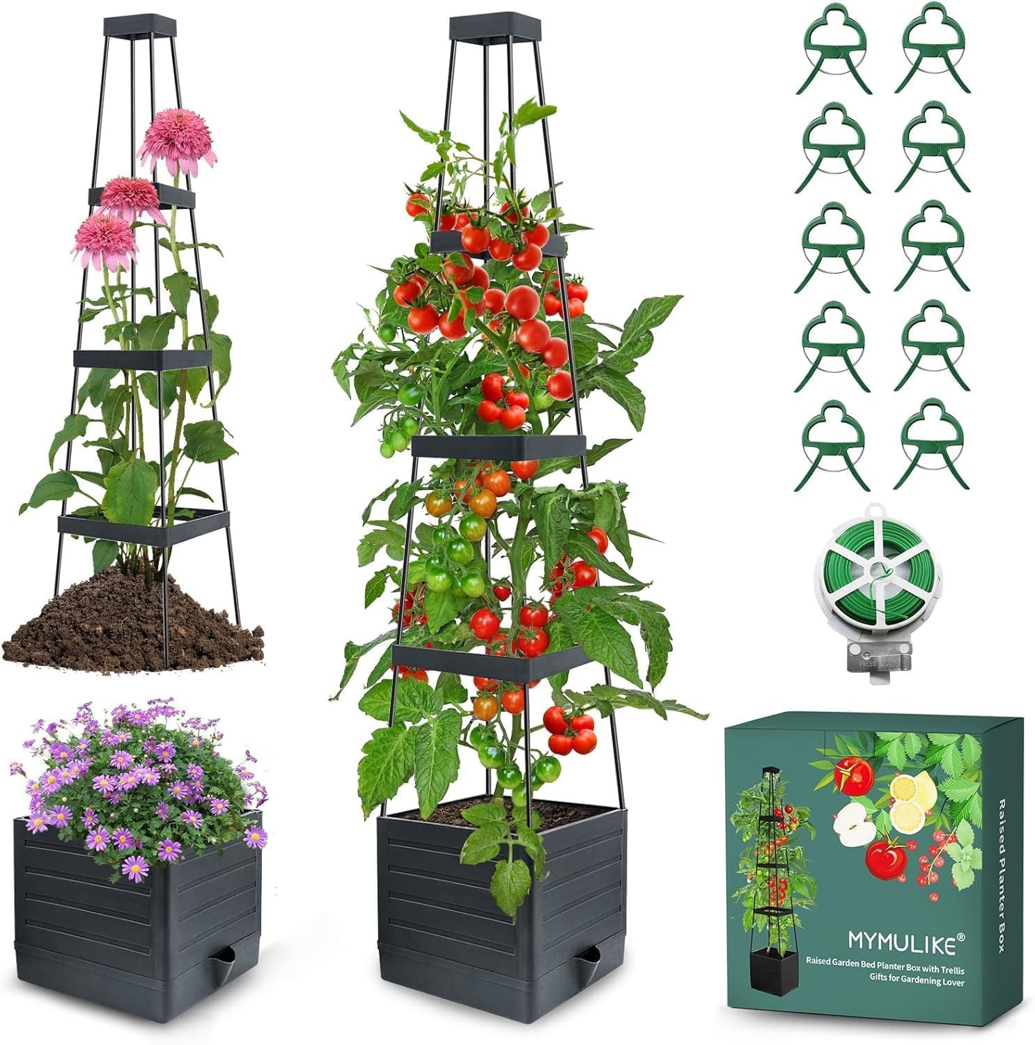 MYMULIKE Raised Garden Bed Tomato Planter with Trellis, 58" Tomato