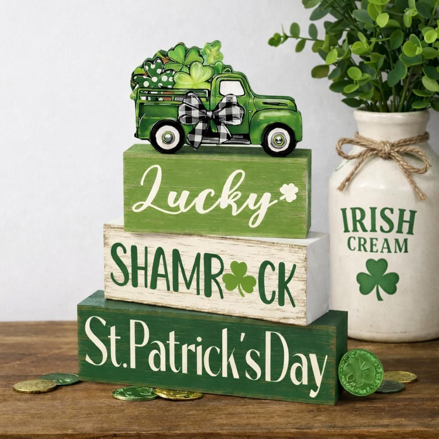 Marsui 4 Pcs St Patrick's Day Table Decorations Green Shamrocks