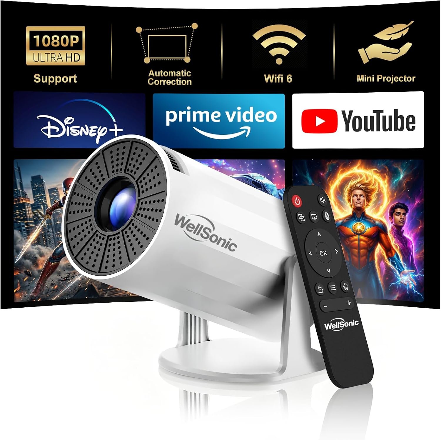 Mini Projector with WiFi and Bluetooth, Portable Movie Projector Support