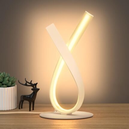 NUÜR Modern Table Lamp, Stepless Dimmable LED Spiral Lamp for Living Room, Contemporary Nightstand Lamp, White Bedside Table Lamp for Bedroom, Home, Office