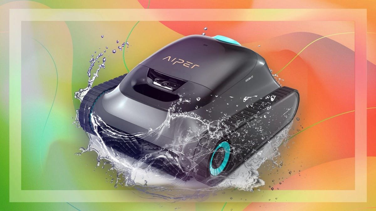 Aiper Scuba S1 robot pool cleaner on red background
