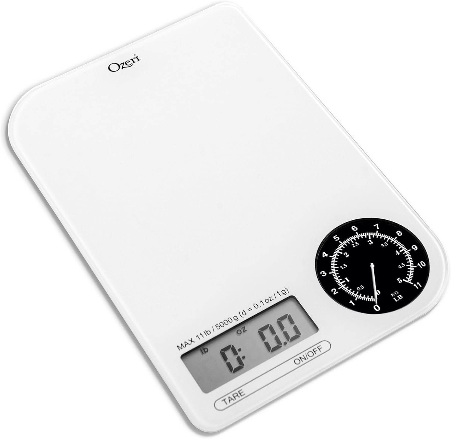 Ozeri ZK18-WB Rev Digital Kitchen Scale with Electro-Mechanical Weight Dial,