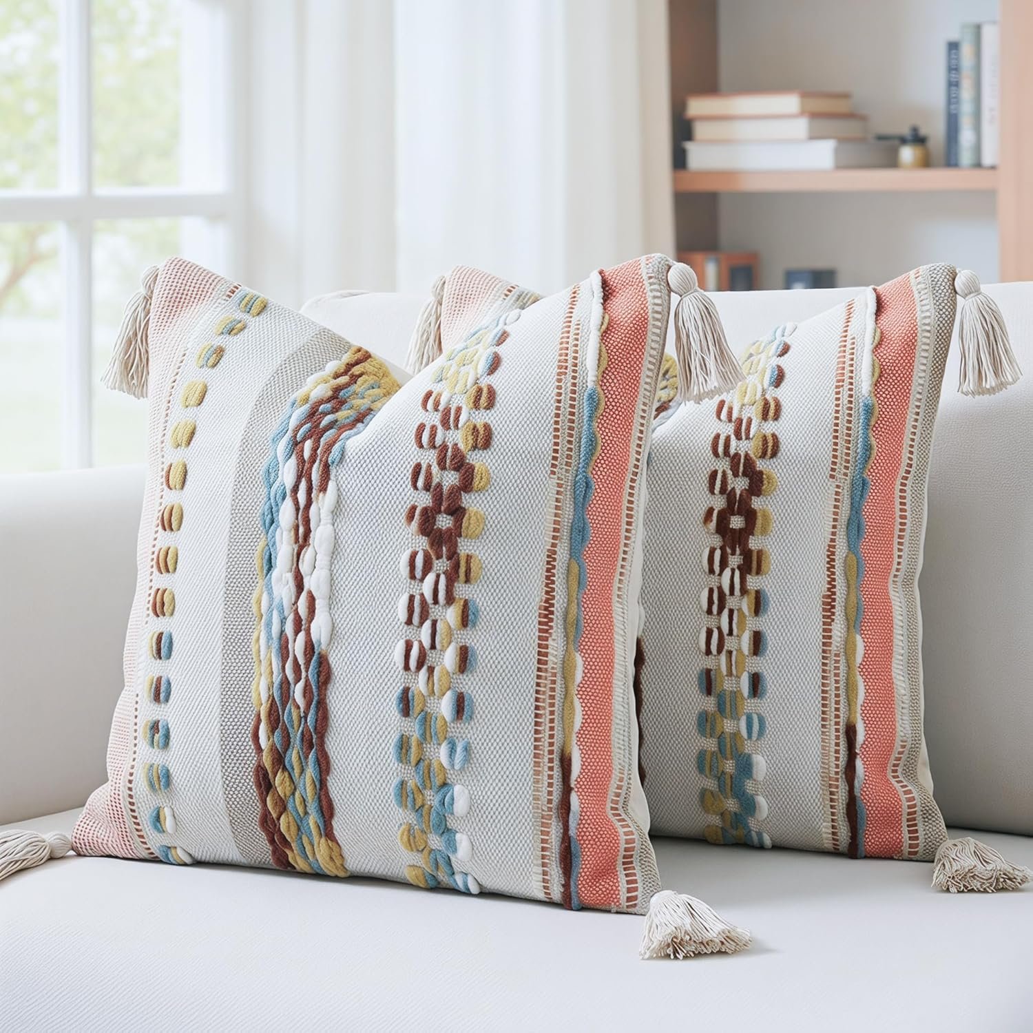 PANOD Chenille Farmhouse Throw Pillow Covers 16 x 16 Red