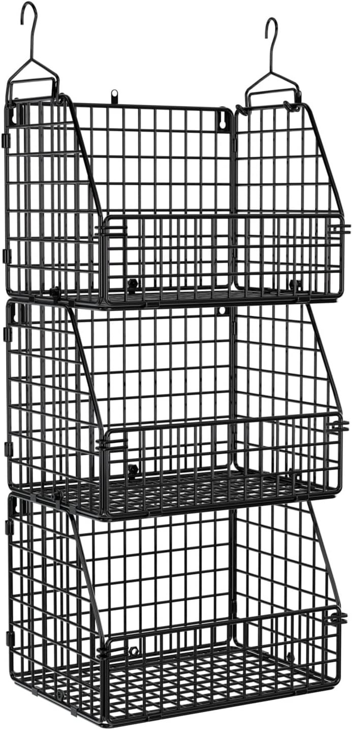 PUPPYCUTE Stackable Wire Storage Baskets for Kitchen Closet Pantry, Hanging