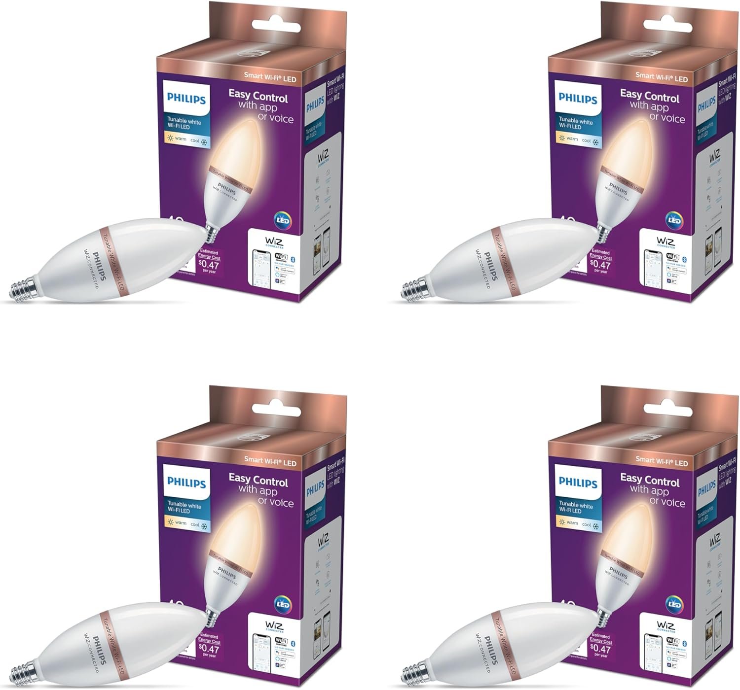 Philips Smart 40W B12 Tunable White Smart Candle-shape 4-Pack, E12,