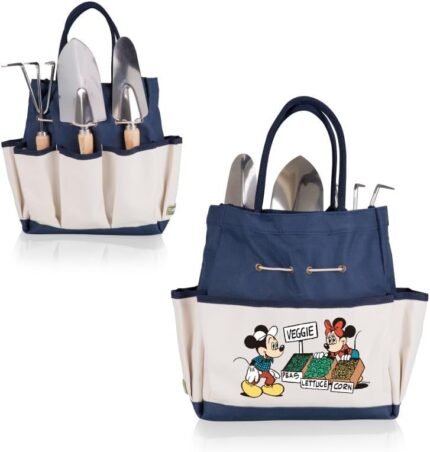 Picnic TIME Disney Mickey Mouse & Minnie Mouse Garden Bag with Tool Set, Garden Tool Organizer Bag, Gardening Tools Gifts for Women and Men, (Navy Blue with Beige Accents)