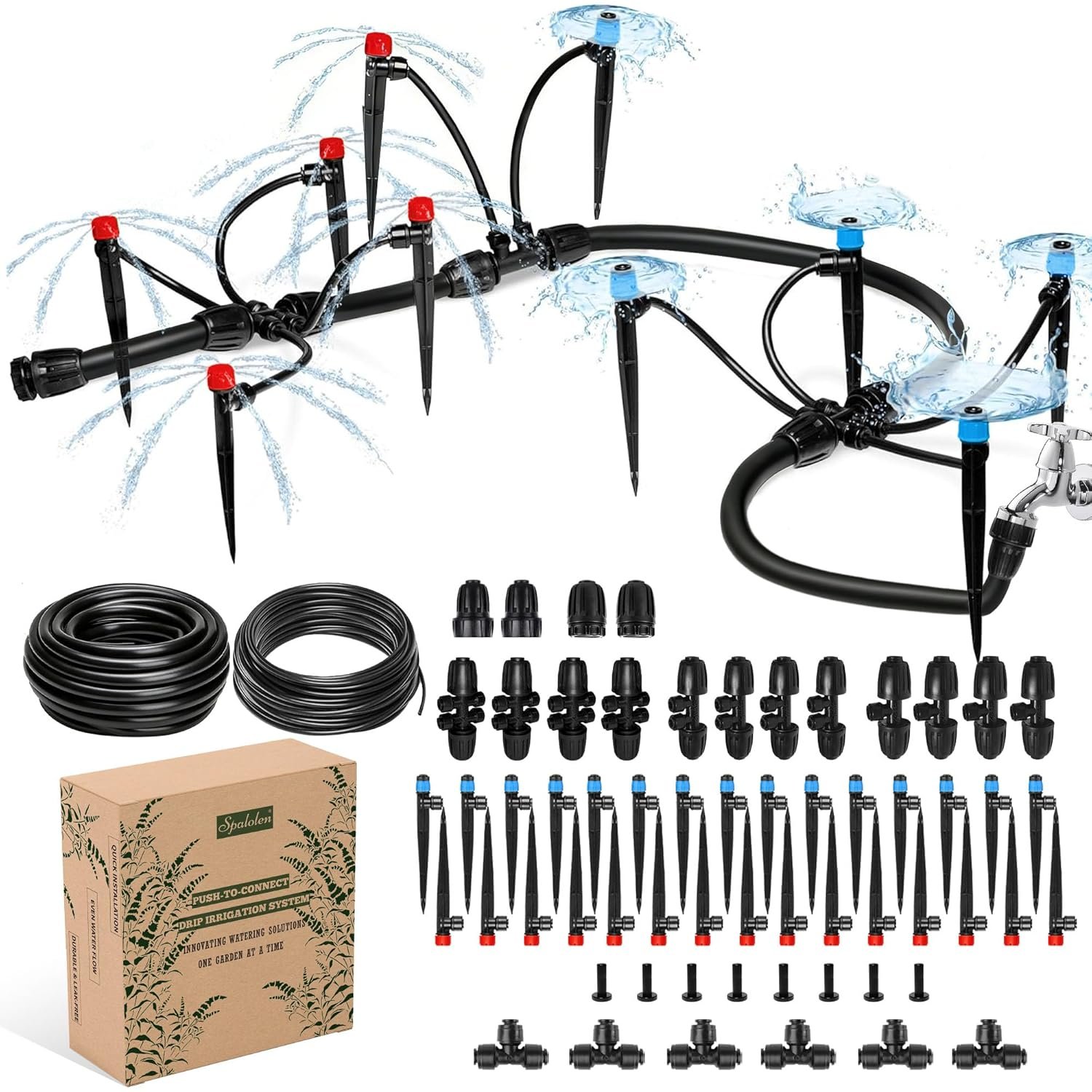 Push-to-Connect Drip Irrigation System Kit, Complete Premium Garden Watering System