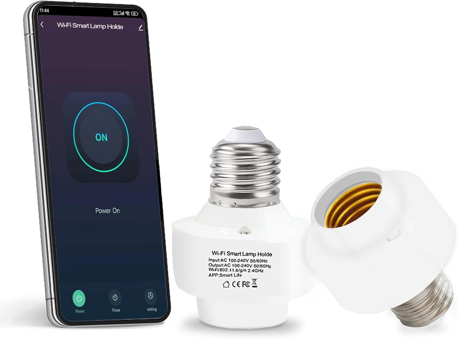 QIACHIP Smart WiFi Light Bulb Socket Adapter E26 Lamp Holder,