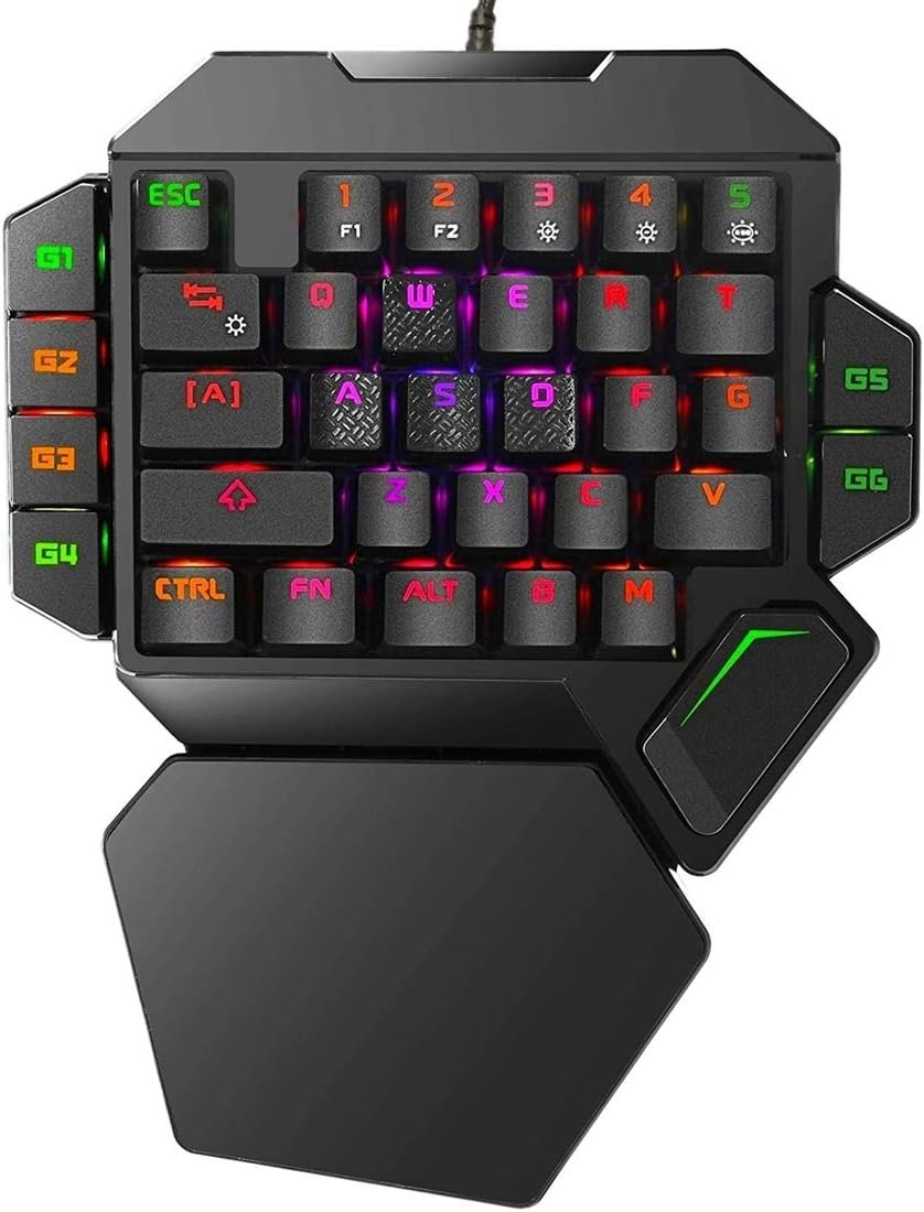 RGB One Handed Mechanical Gaming Keyboard,Colorful Backlit,Wrist Rest Support,Professional USB
