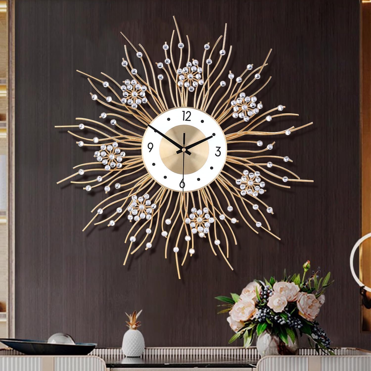 SIN&MI Large Wall Clocks, Silent Sunflower Shape Chic Decorative Wall
