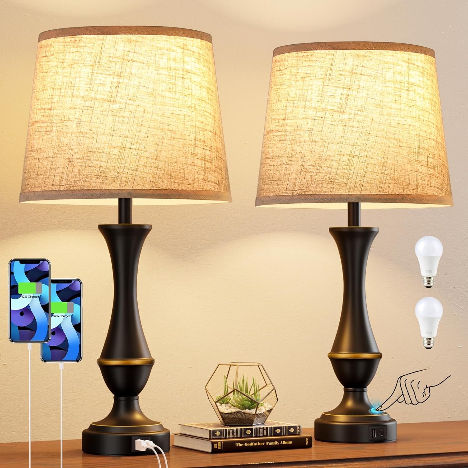 Seealle Upgraded Touch Lamps for Night Stands Set of 2
