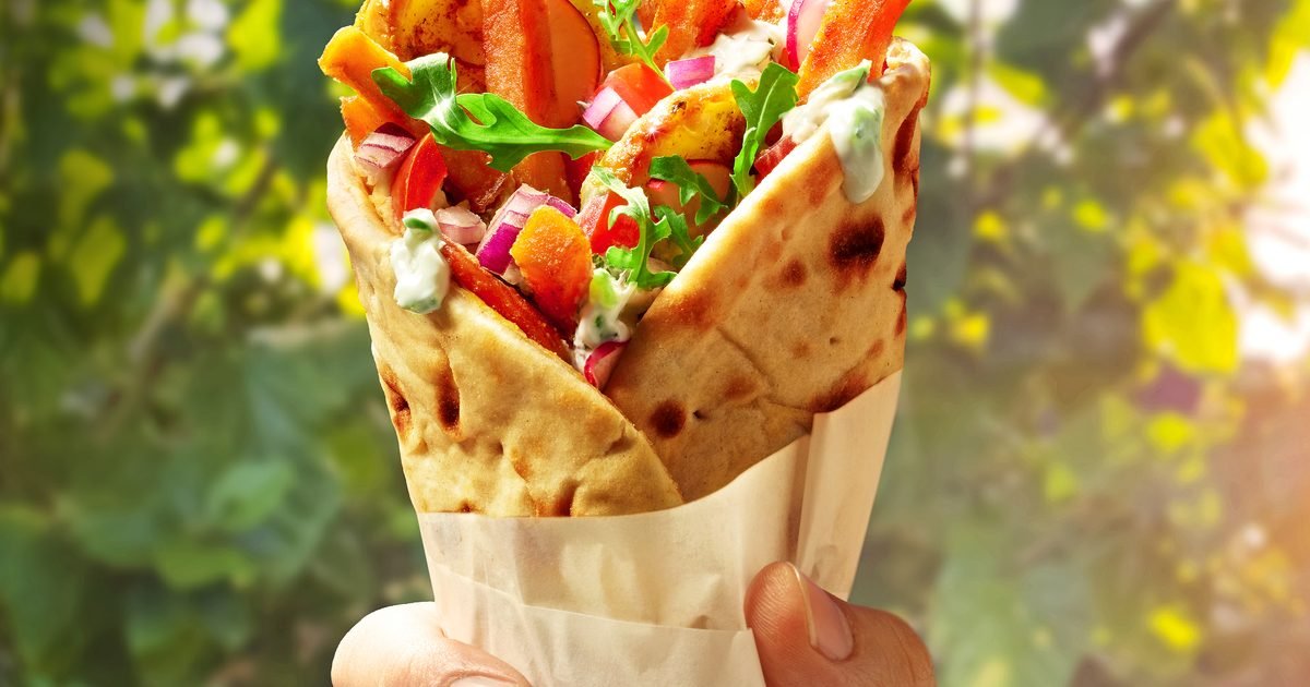 Shawarma-spiced sweet potato & halloumi wraps
