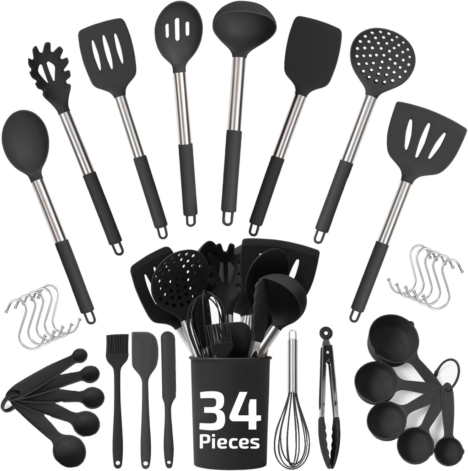 Silicone Kitchen Utensils Set 34 Pieces 450 °F Heat Resistant