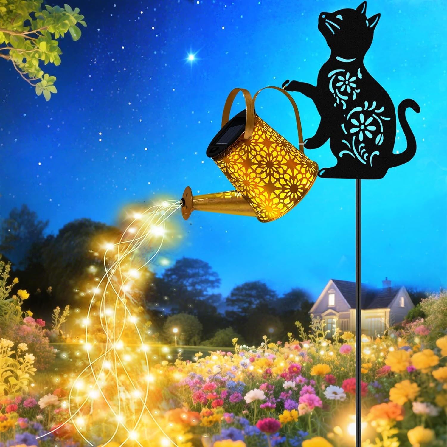 Solar Watering Can Lights, Cat Hanging Lantern Solar Lights Outdoor,