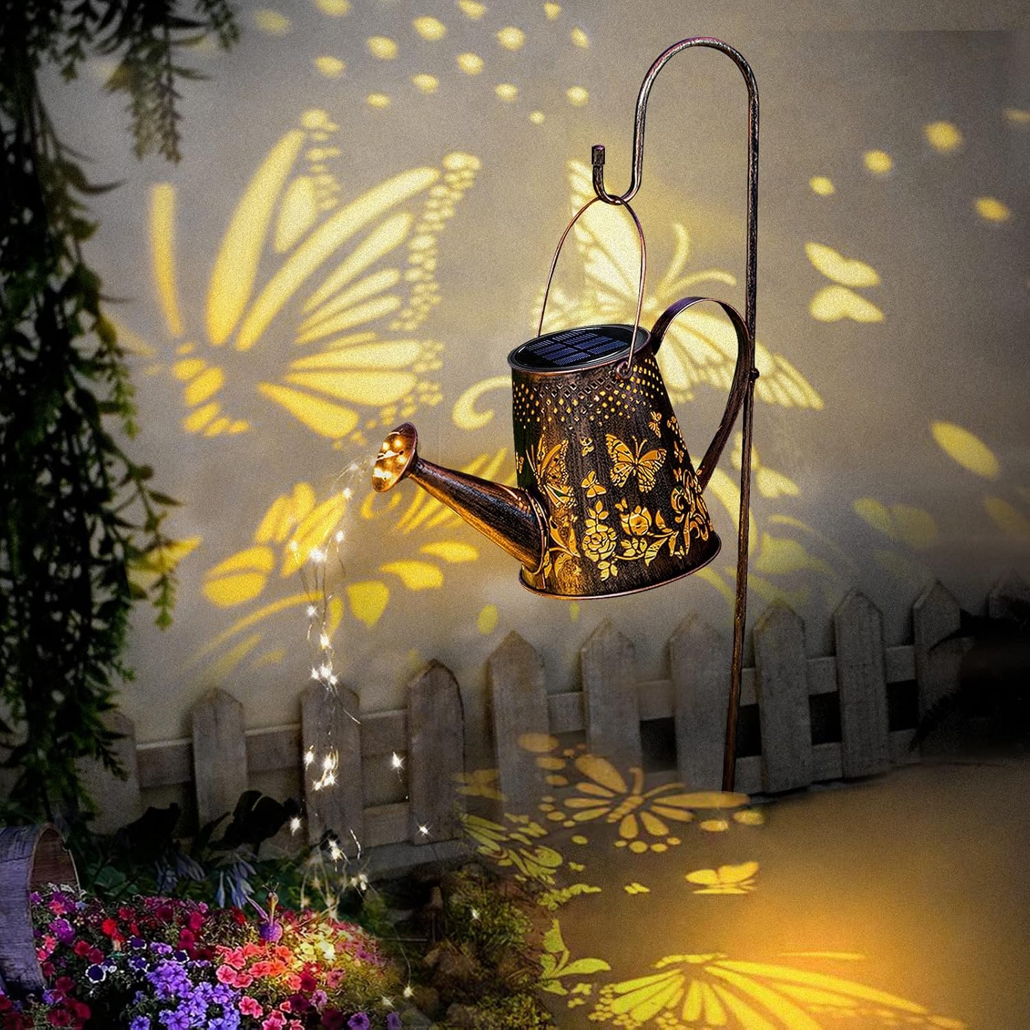 Solar Watering Can with Lights Outdoor,Hanging Solar Lantern,Metal Waterproof Garden