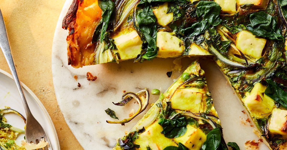 Spiced smashed potato quiche recipe