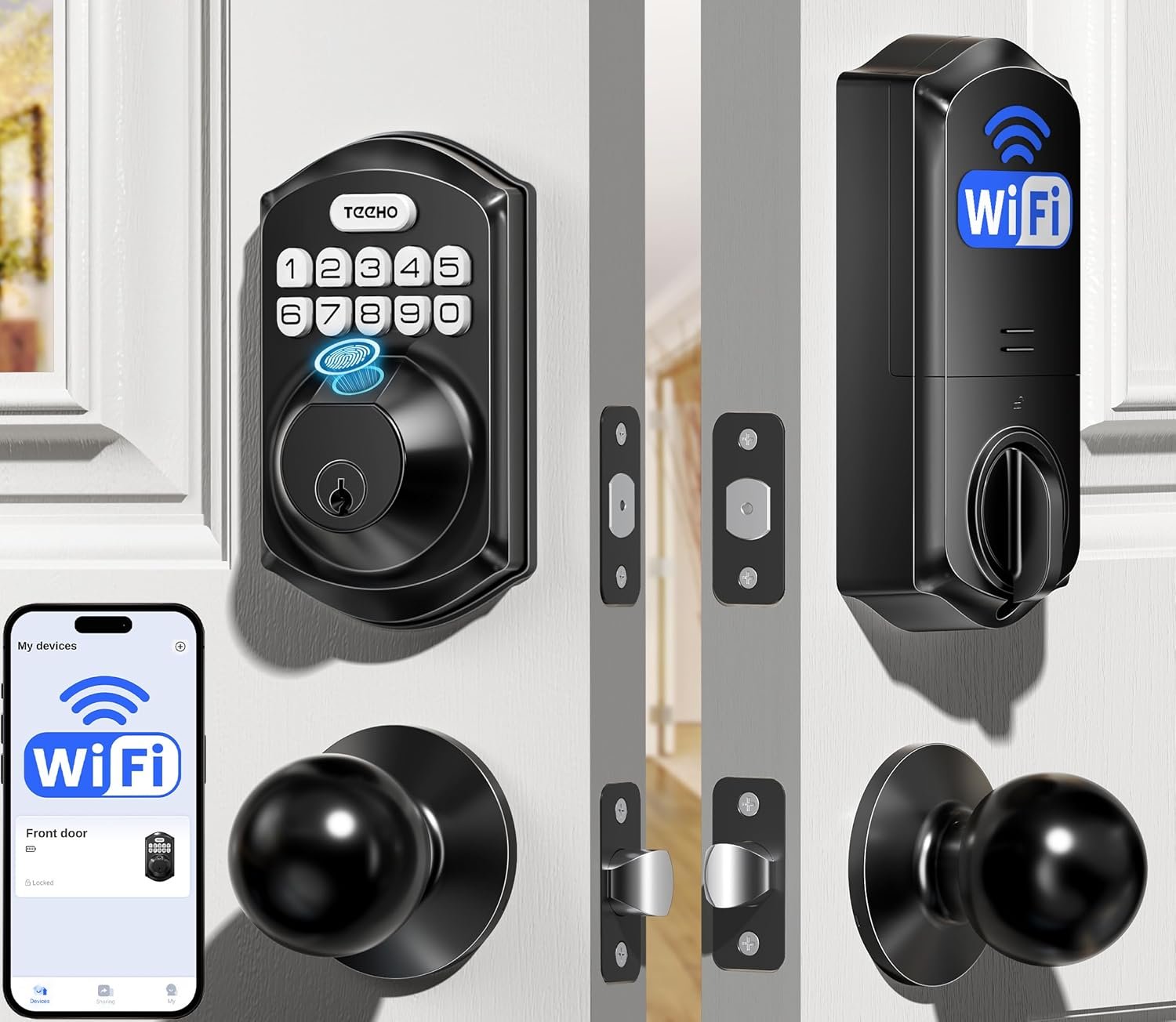 TEEHO TE012W-K WiFi Smart Keyless Entry Door Lock with Handle,