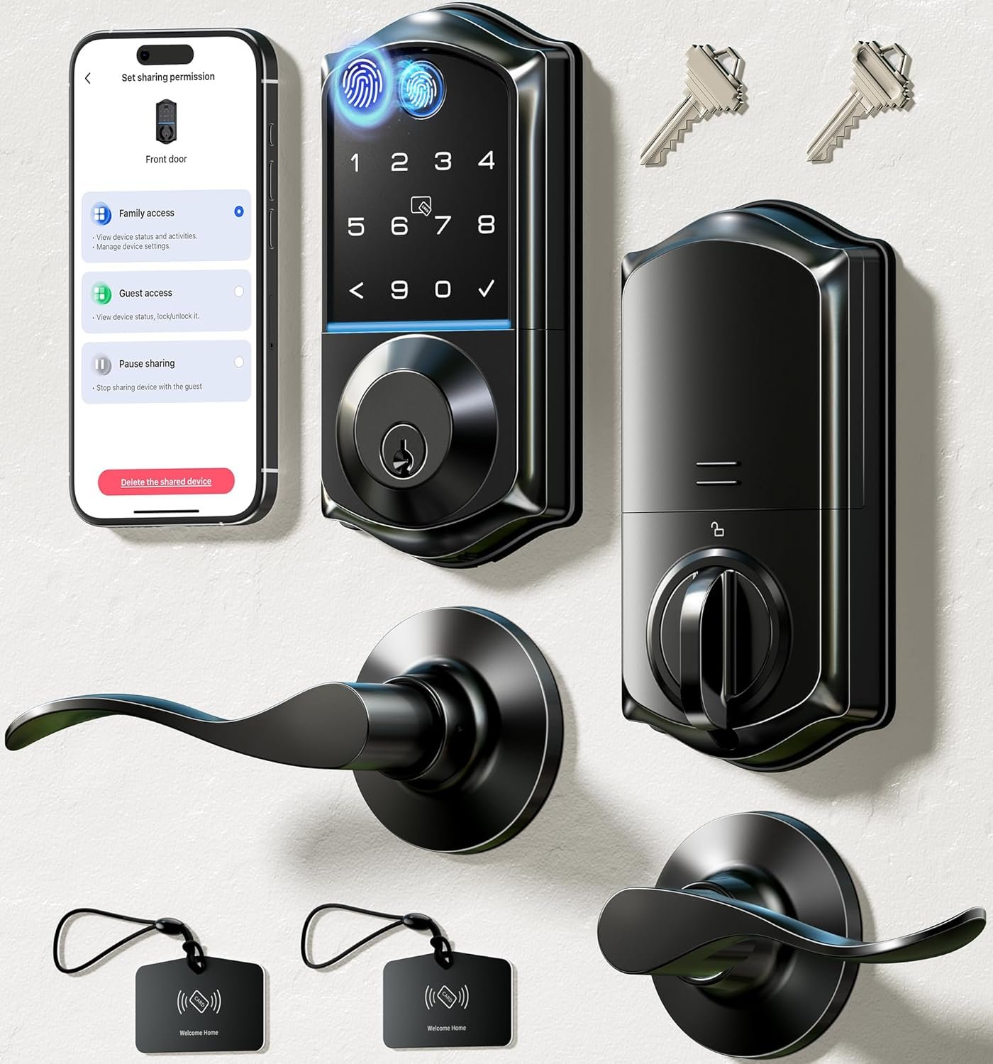 Veise VE017-L Fingerprint Smart Lock with Lever Handles, App Control,