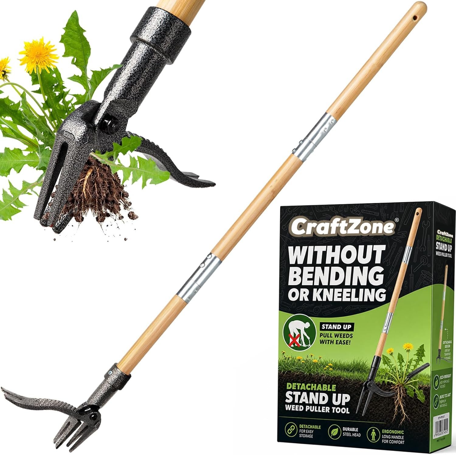 Weed Puller Stand Up Weed Puller Tool with Wooden Long