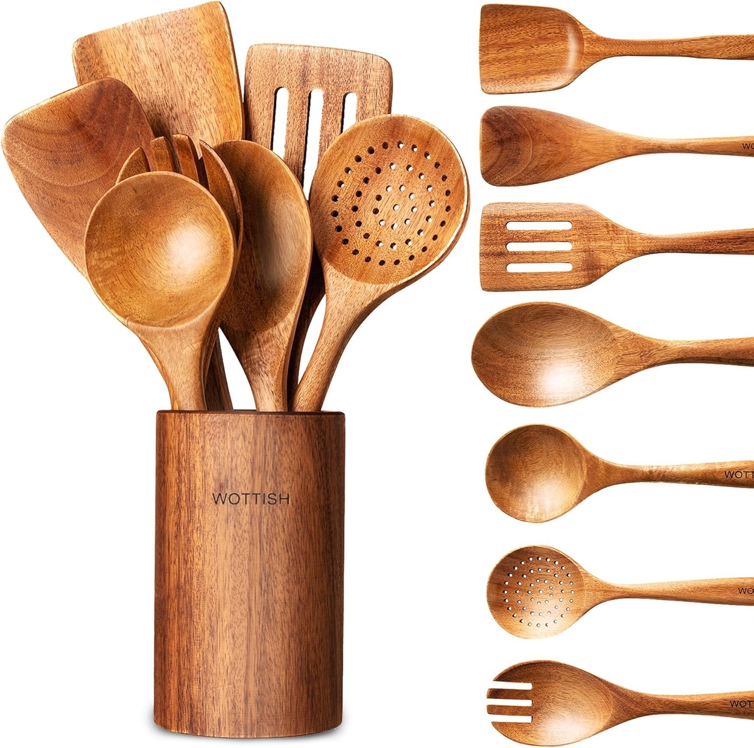 Wooden Spoons for Cooking - 8-Piece Wooden Kitchen Utensil Set