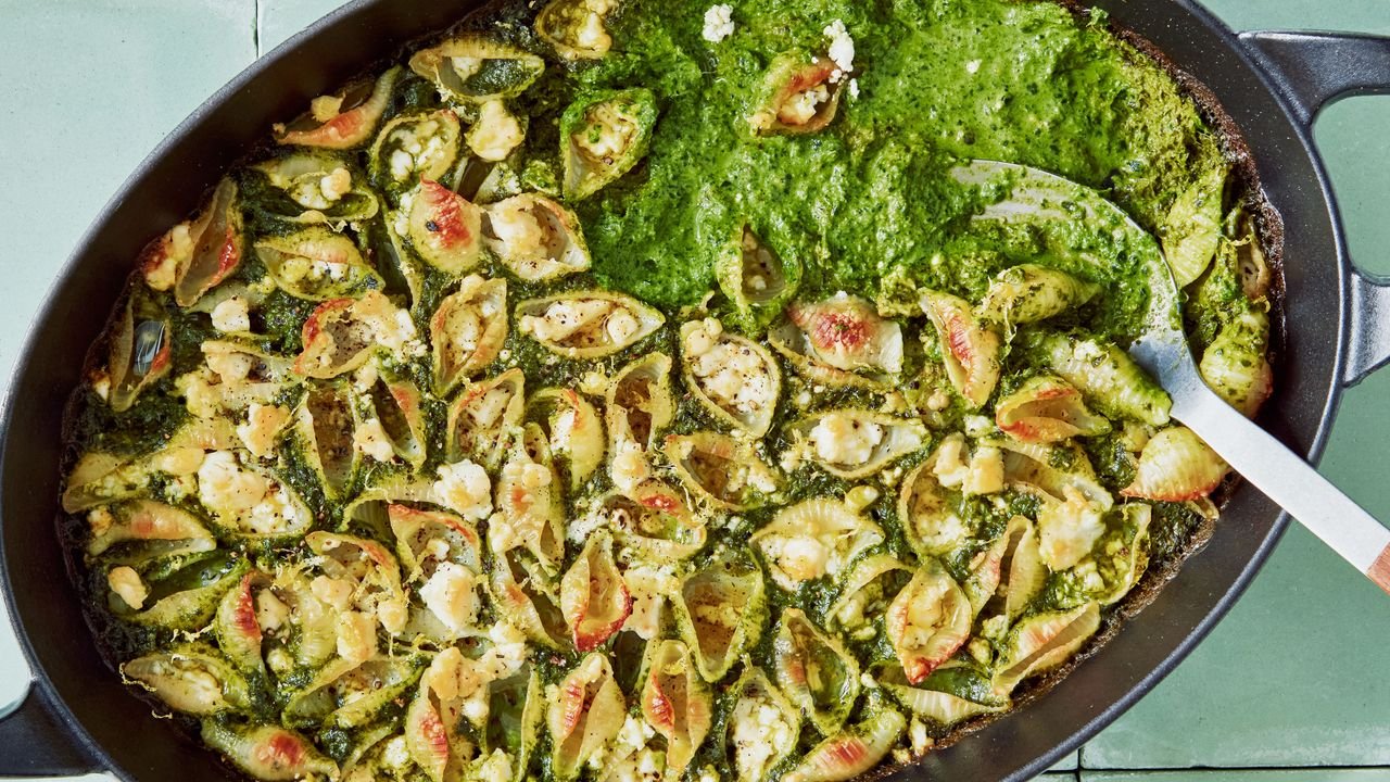 Baked Feta Pasta With Green Sauce Recipe