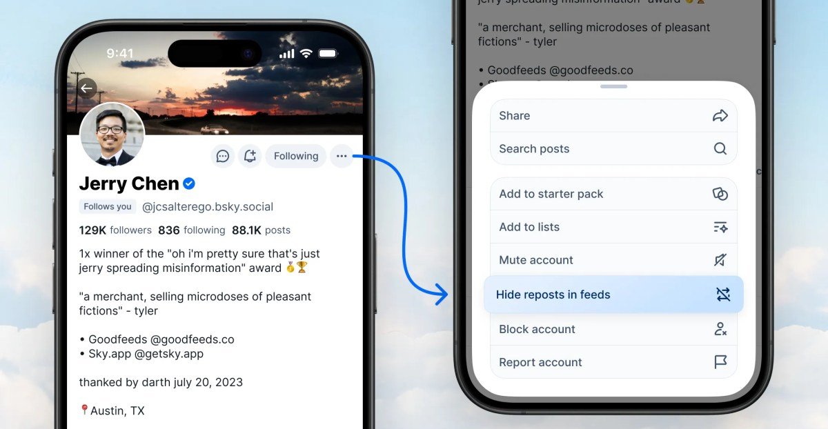 Bluesky now lets you hide reposts from that annoying person you follow