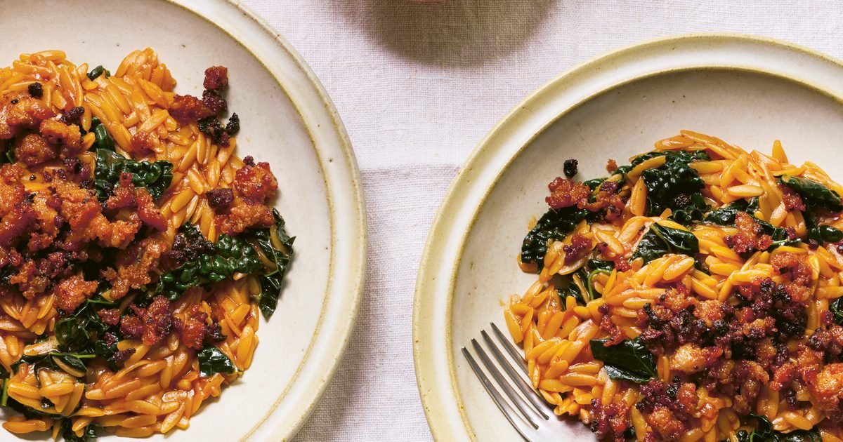 Gochujang sausage orzo recipe | Good Food