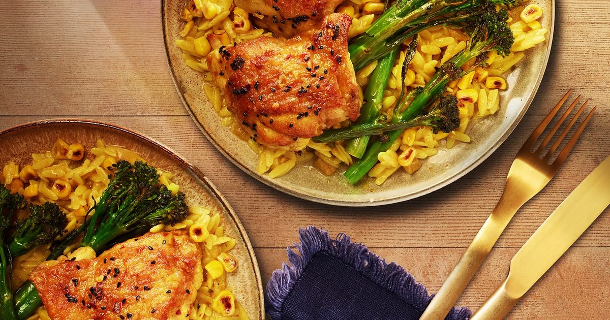 Curried orzo & crispy chicken recipe