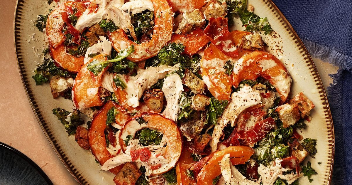 Creamy winter caesar with garlicky croutons recipe