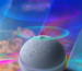 Smart speaker against CNET weather graphics.
